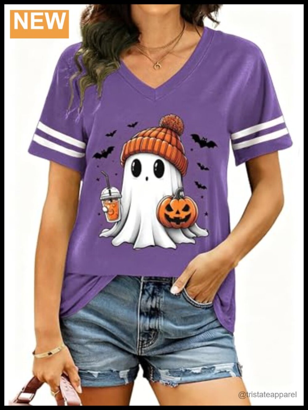 Funny Graphic V-Neck Short Sleeve Tee Casual Halloween Top